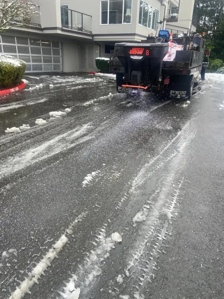 Granular ice-control equipment operating on a managed property roadway