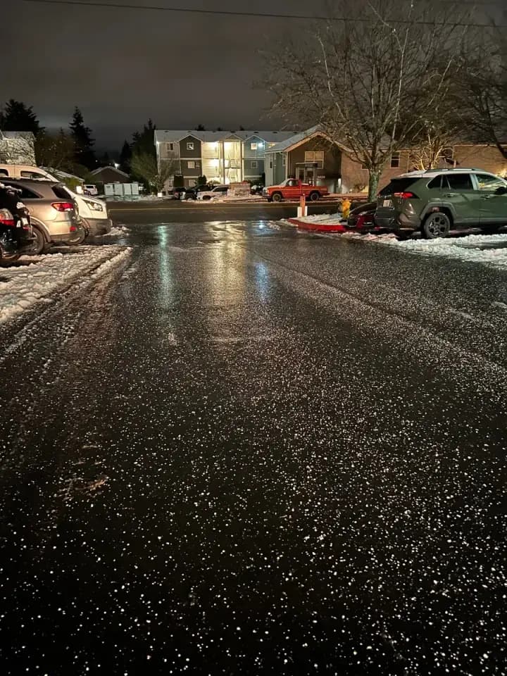 Cleared and treated parking area during winter conditions