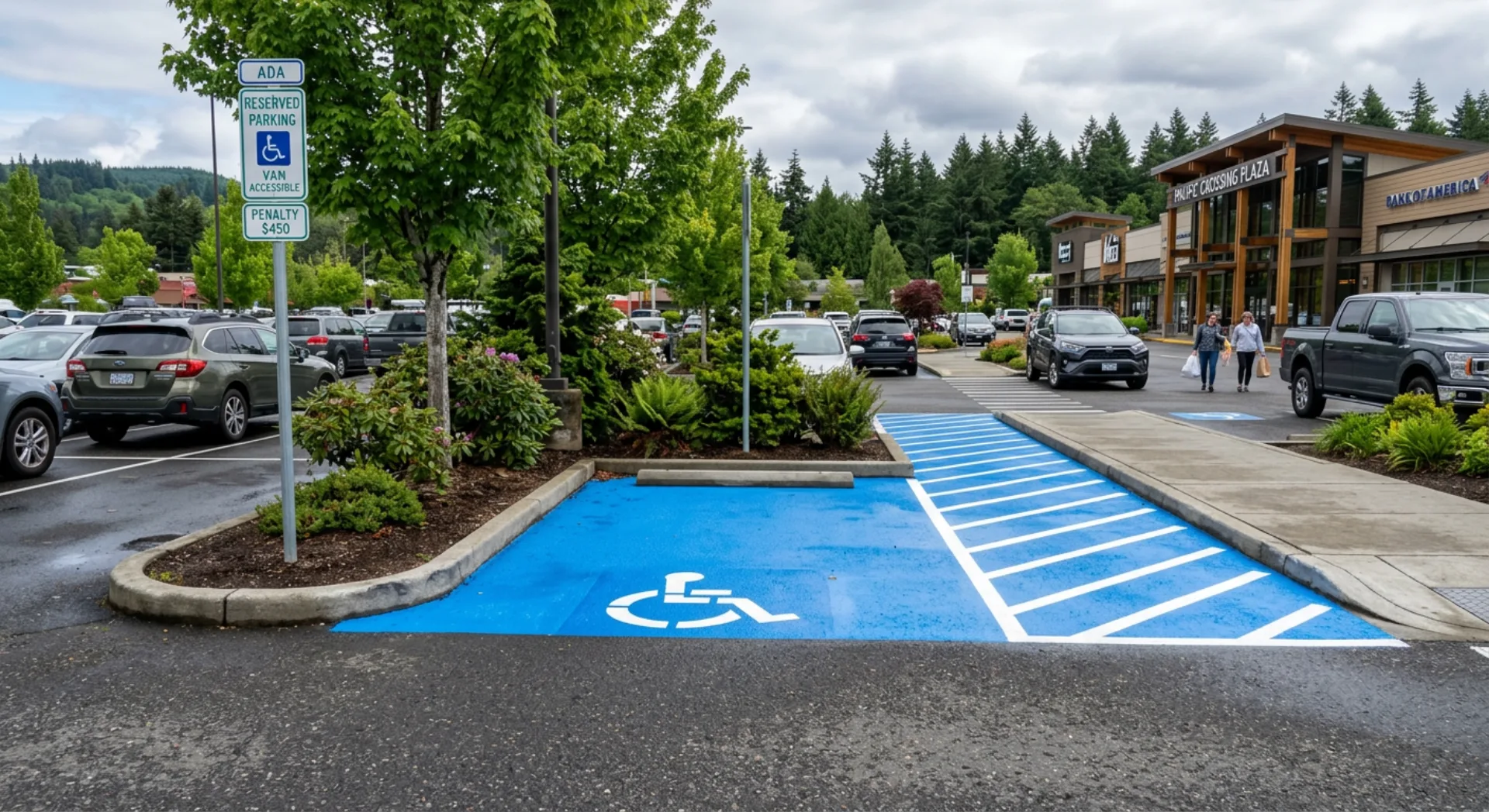 ADA compliant handicap parking space with fresh striping