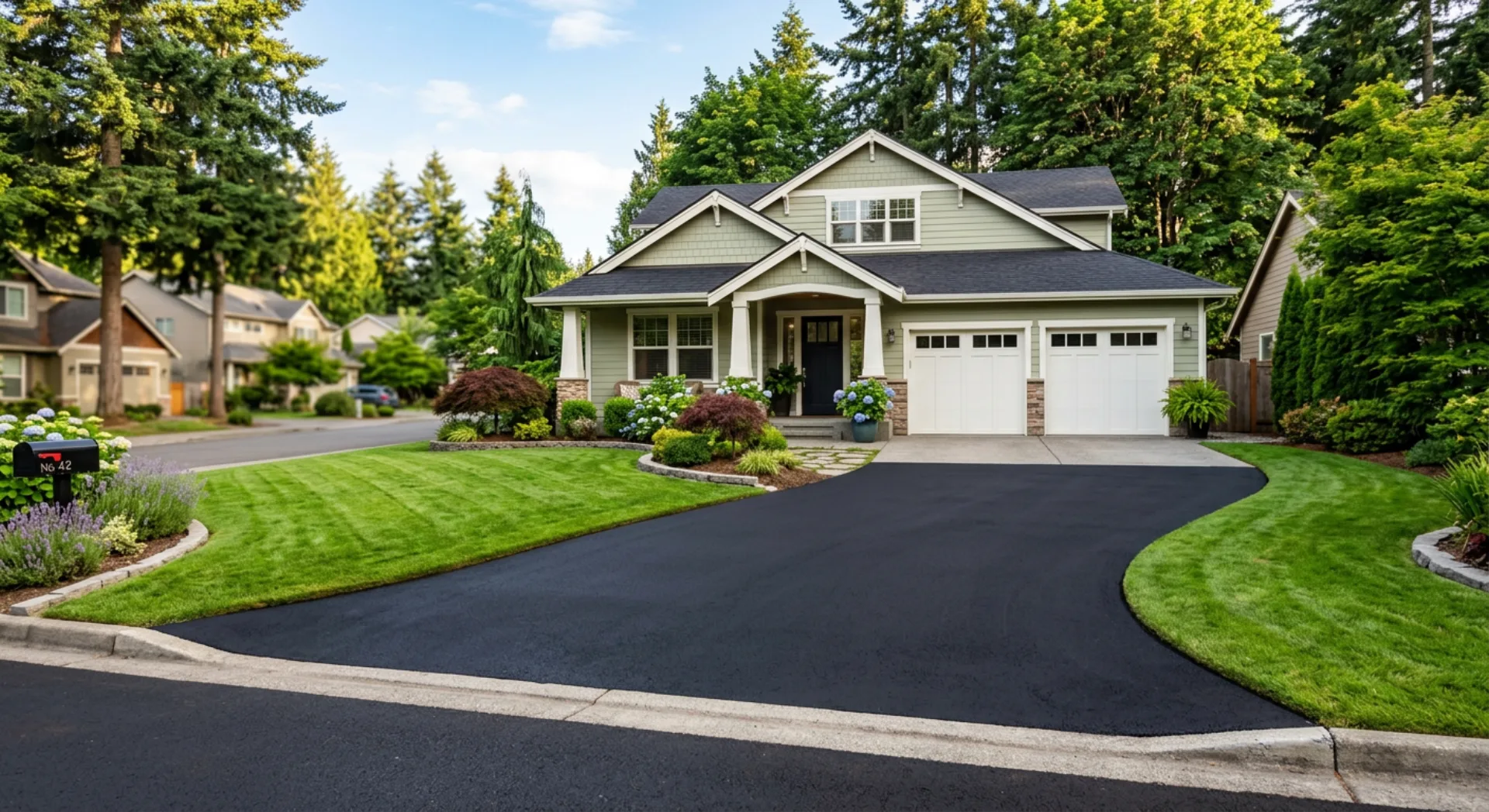 Completed asphalt driveway with professional finish