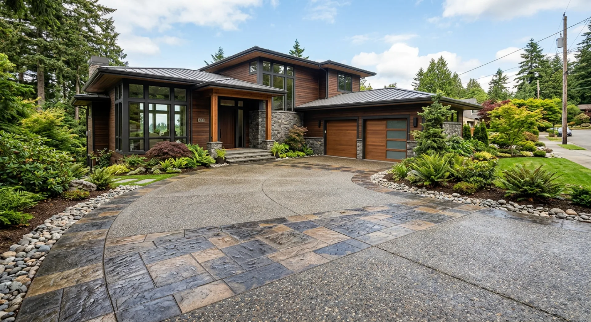 Decorative stamped concrete driveway