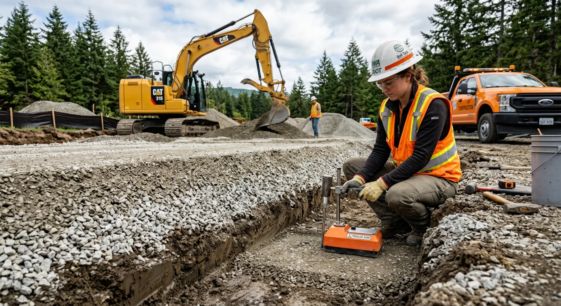 Soil testing and grading for asphalt base preparation