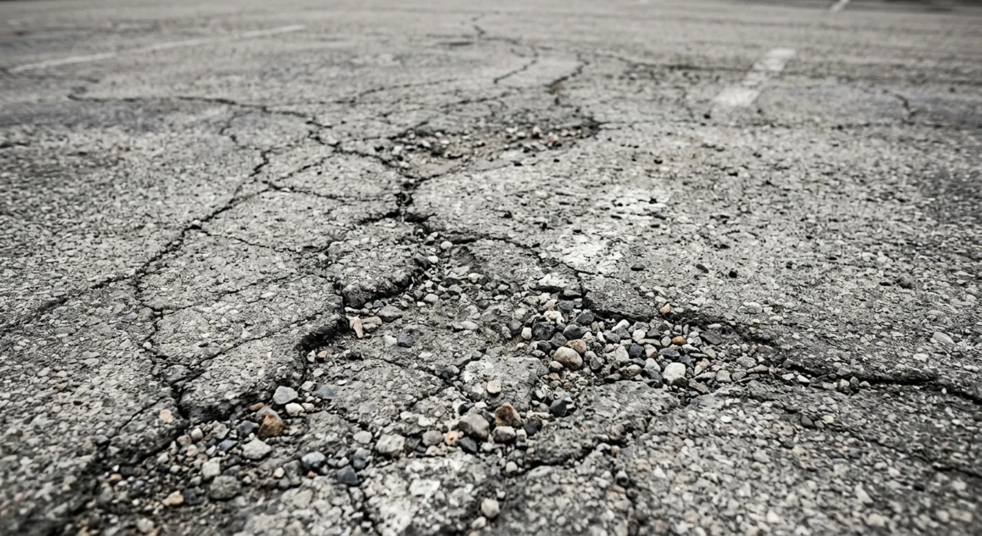 Deteriorated asphalt showing signs it needs sealcoating