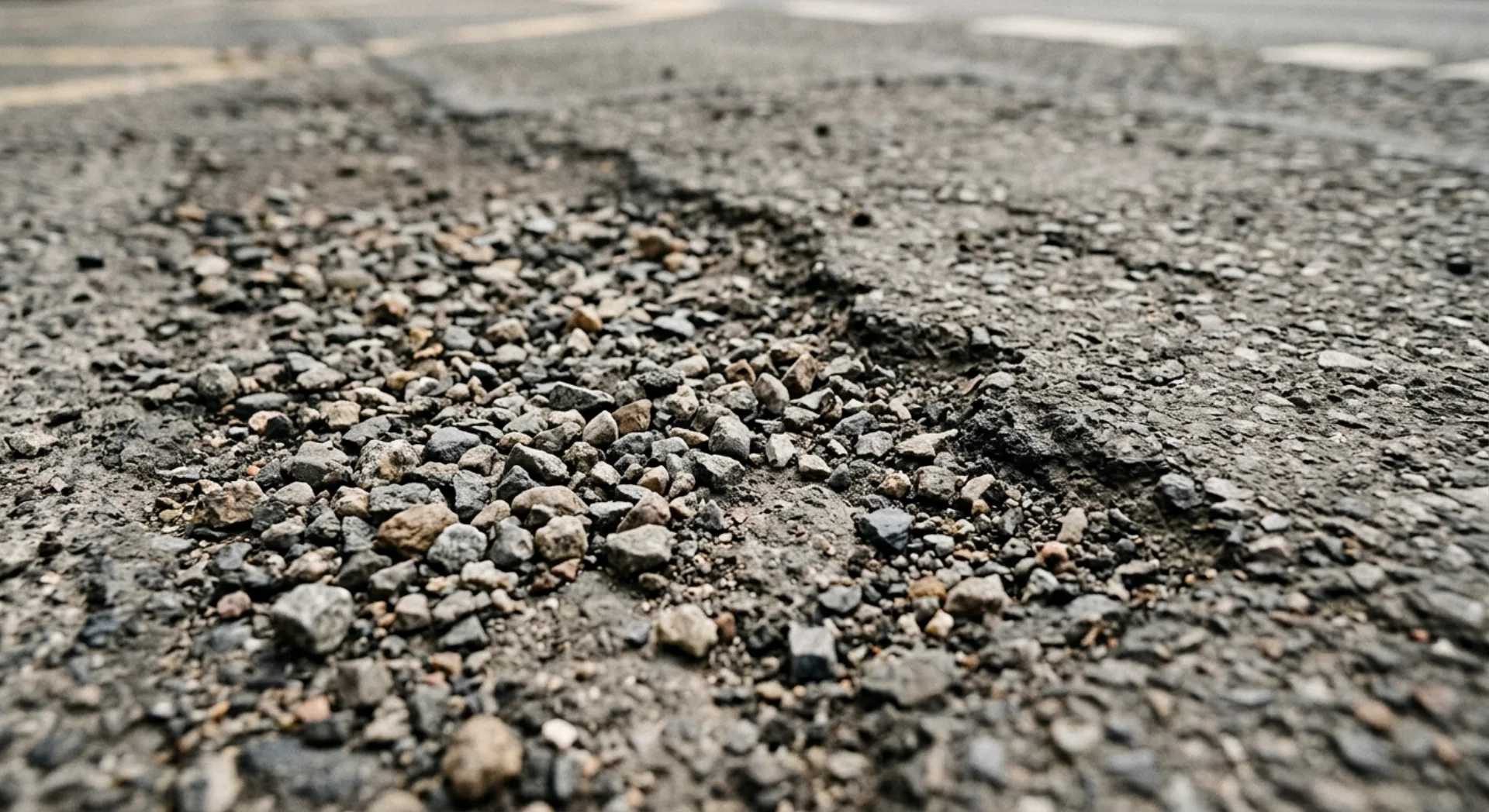 Loose aggregate and raveling on asphalt surface